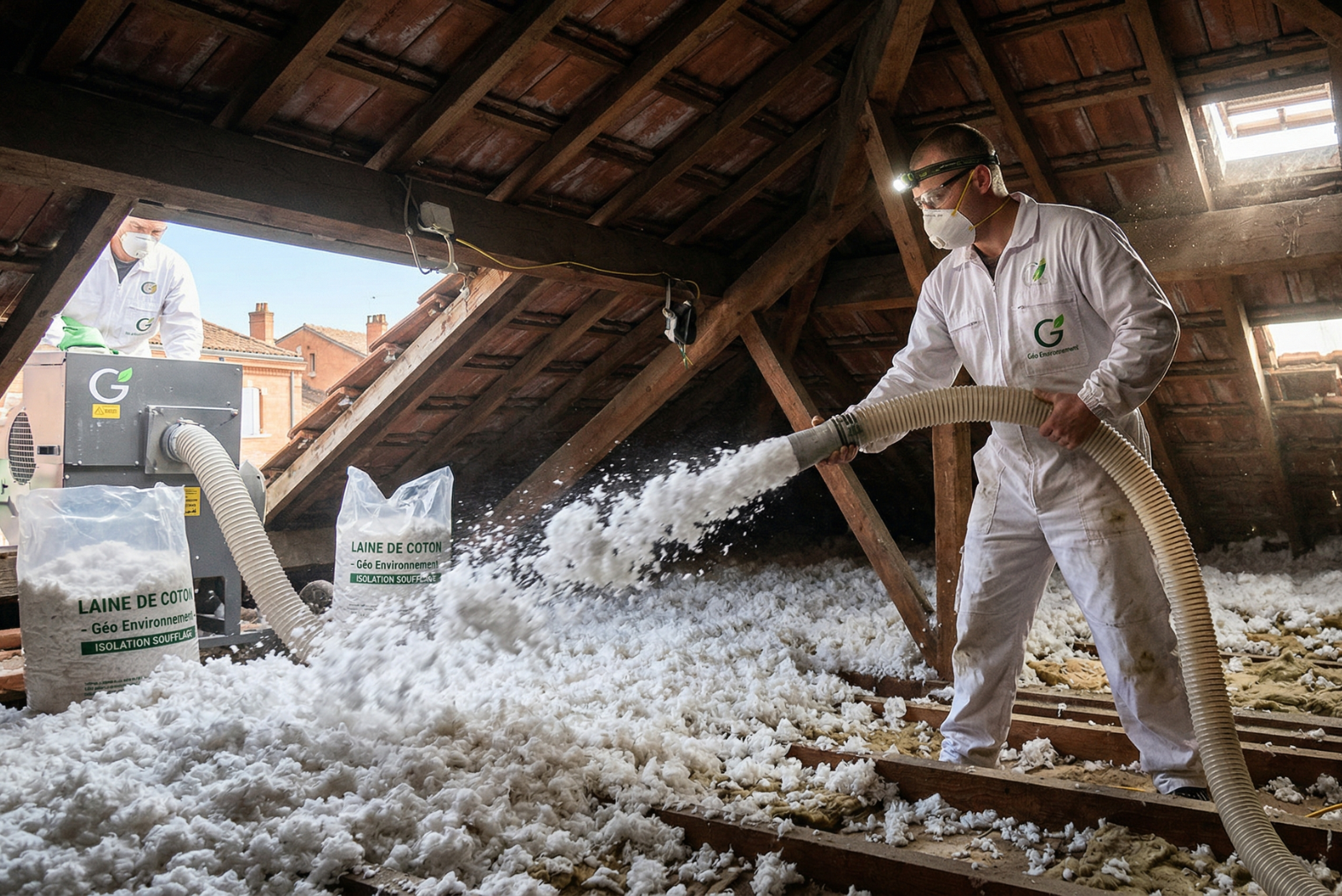 Isolation combles perdus par soufflage laine de coton Toulouse