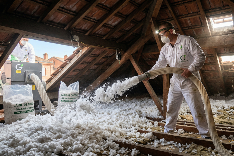 Isolation combles perdus par soufflage laine de coton Toulouse